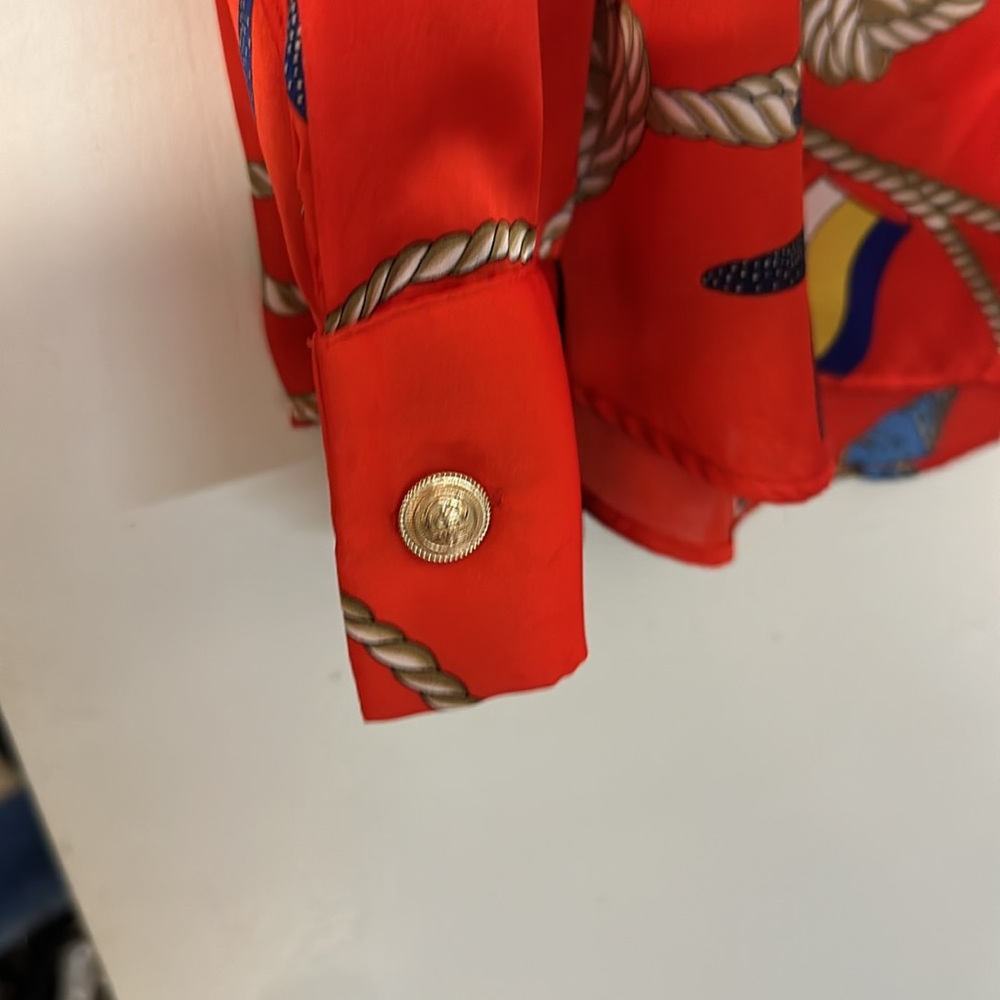 Zara Red nautical satin collared blouse top. Size XL. See photos for condition. - Picture 5 of 8